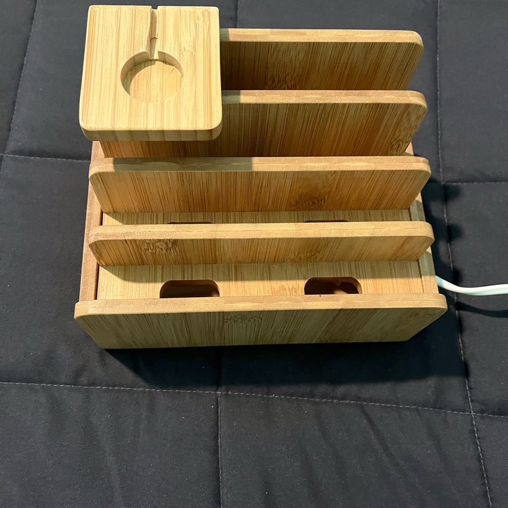 Brown Tablet Charger Organizer with Cable Management